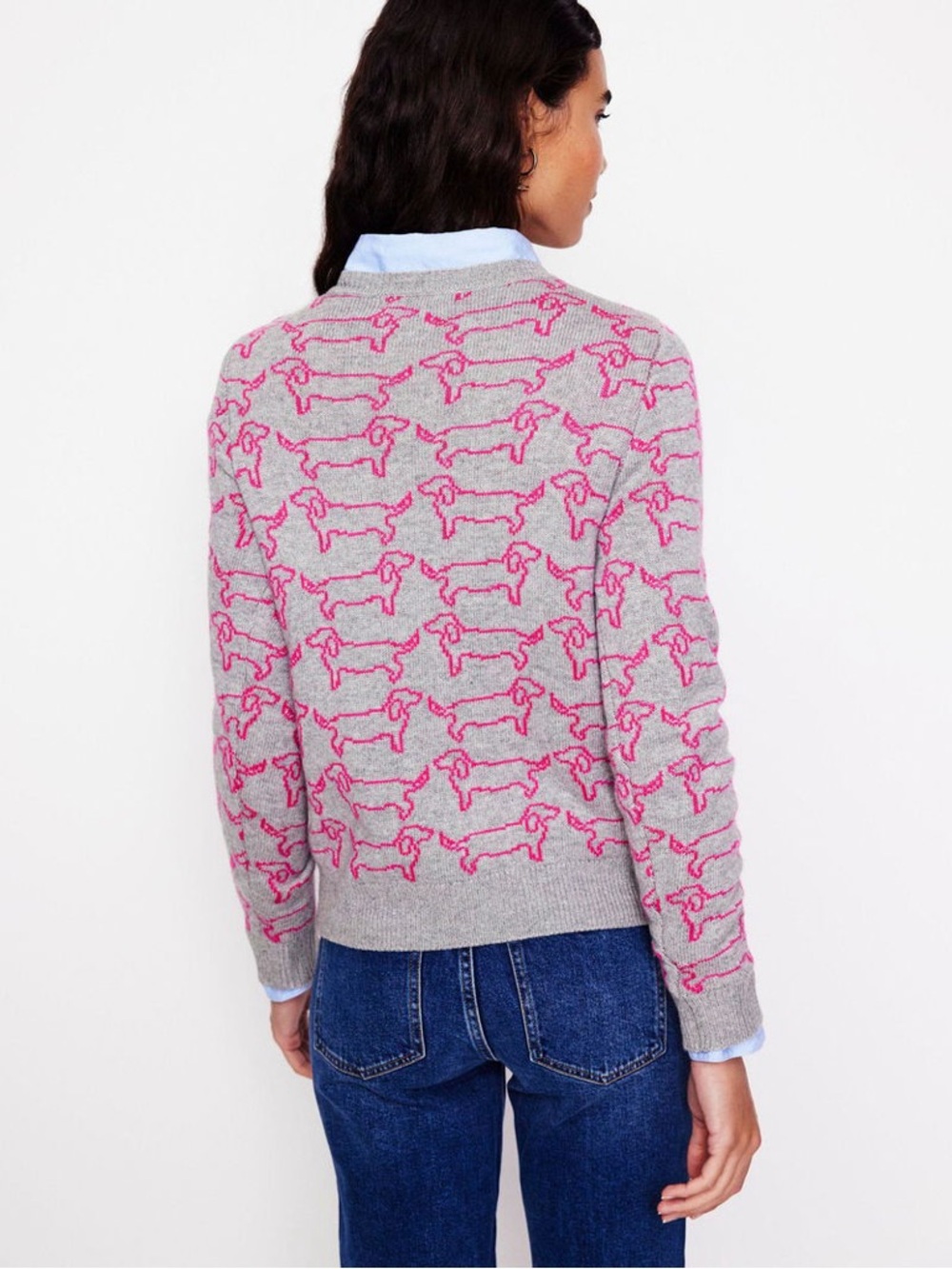 Boden Heather Dachshund Jacquard Wool Blend Jumper pink - Picture 4 of 13